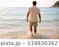 Man Walking into Sea Water at Sunny Beach Vacation 138830362