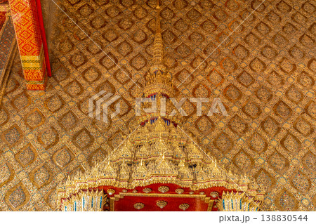 Close views show glass mosaic, gilded trim, and exterior ornament at Wat Phra Kaew. The details highlight temple craft and facade texture. 138830544