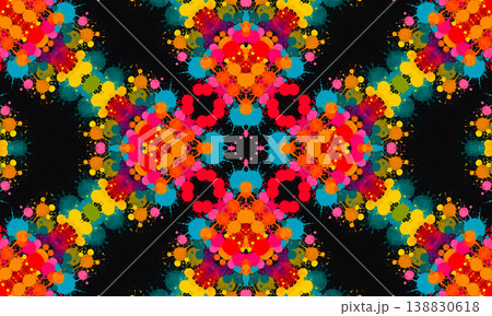 Bright kaleidoscopic pattern of multicolor blots and dots 138830618