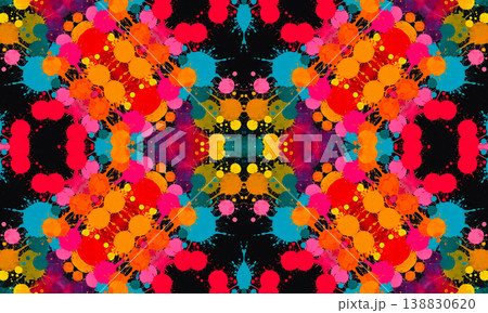 Bright multicolored kaleidoscopic pattern of blots and dots Bright multicolored kaleidoscopic pattern of blots and dots 138830620