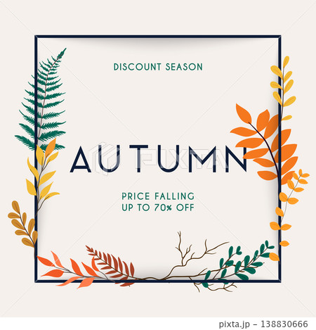 Discount season. Sale. Autumn leafs on the background. Flat design modern vector illustration concept. Discount season. Sale. Autumn leafs on the background. Flat design modern vector illustration concept. 138830666