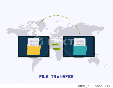 Transfer files. Laptops with folders on screen and transferred documents. Transfer files. Laptops with folders on screen and transferred documents. 138830715