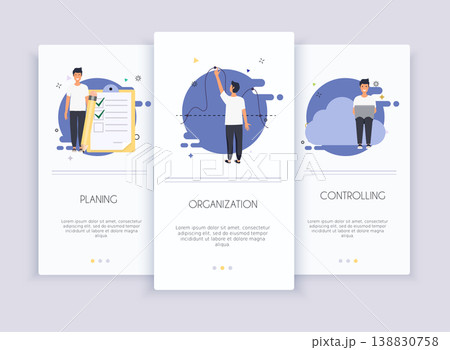 Onboarding screens user interface kit for mobile app templates concept of controlling. Business processes. Concept for web banners, websites, infographics. Onboarding screens user interface kit for mobile app templates concept of controlling. Business processes. Concept for web banners, websites, infographics. 138830758