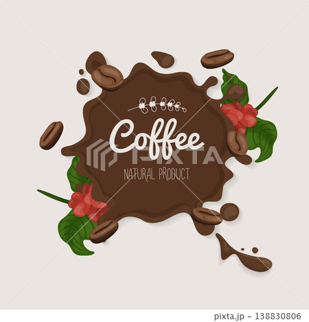 Set of coffee bins in coffee splash.  Template, design element for packaging, advertising. 138830806