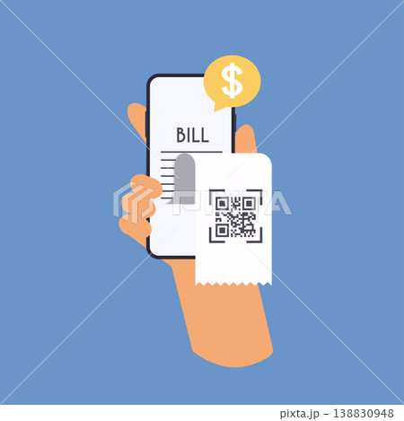 Smartphone receipt bill. Shopping cash bill slip, buying tax transaction service flat vector illustration. Smartphone receipt bill. Shopping cash bill slip, buying tax transaction service flat vector illustration. 138830948