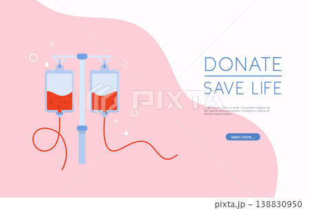 Donate blood bag on blue background. Background For World Blood Donor Day. 138830950