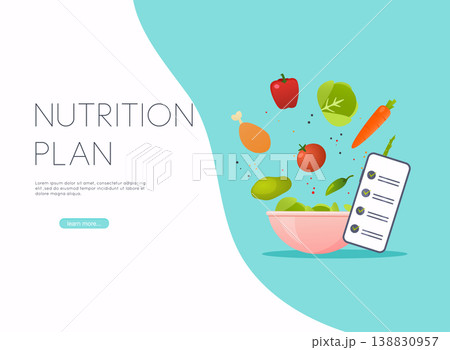 Healthy food and dieting concept. Plan your meal infographic with dish and cutlery. Flat design style modern vector illustration concept. Healthy food and dieting concept. Plan your meal infographic with dish and cutlery. Flat design style modern vector illustration concept. 138830957