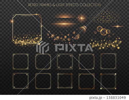 Retro frames and light effects collection.  Copper lights effects. Sparkle and glitter. Vector illustration. 138831049