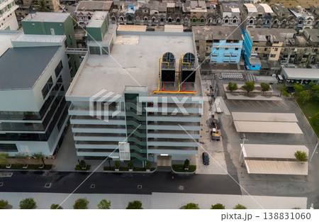 Cooling towers in data center building. Cooling towers in data center building. 138831060