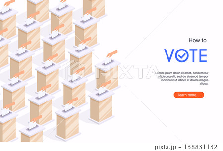 Isometric hand put voting paper in the ballot box. Election Day. Isometric hand put voting paper in the ballot box. Election Day. 138831132