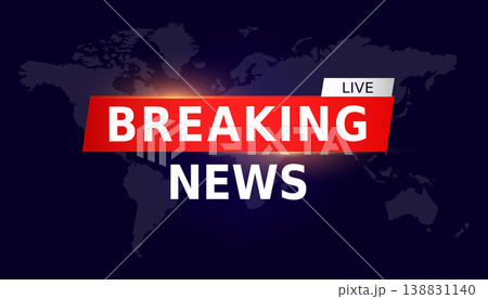 Breaking News Live on World Map Background. TV news banner. Breaking News Live on World Map Background. TV news banner. 138831140