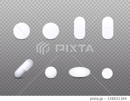 Realistic White Medical Pill Icon Set. Vector illustration of pharmaceutical. Realistic White Medical Pill Icon Set. Vector illustration of pharmaceutical. 138831164