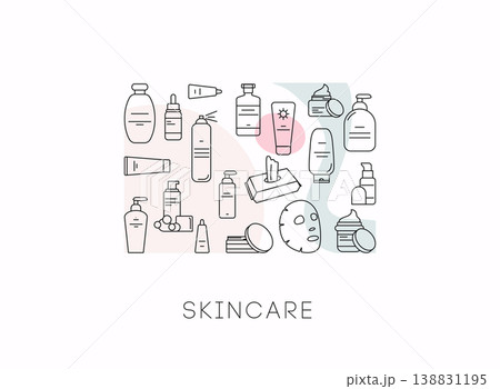 Skincare cosmetic line icon set. Vector illustration. 138831195