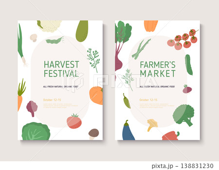 Harvest festival or farmers market flyer. Poster templates with organic vegetables. 138831230