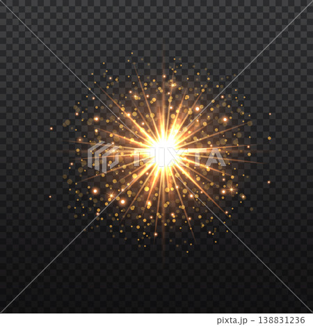 Transparent Golden Glow light effect. Copper lights effects. Sparkle and glitter. Vector illustration. 138831236