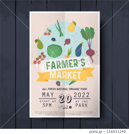 Vegetables farmer market sketch poster. Farm fresh leaflet templates bright vegetables, organic food advertising, 138831240