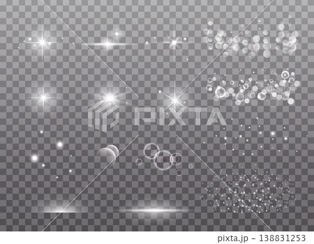 Light effects collection. Copper lights effects. Sparkle and glitter. Vector illustration. 138831253