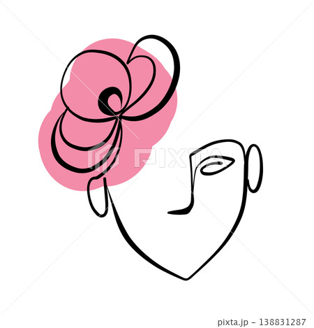 A line drawing of an abstract girl with flowers, drawn in one line. Minimalistic 138831287
