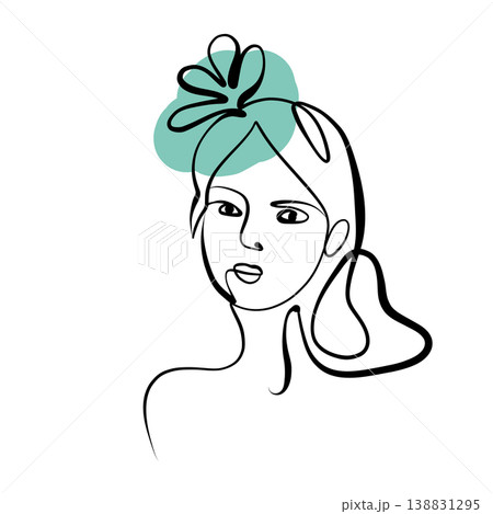 A line drawing of an abstract girl with flowers, drawn in one line. Minimalistic 138831295
