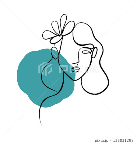 A line drawing of an abstract girl with flowers, drawn in one line. Minimalistic 138831298