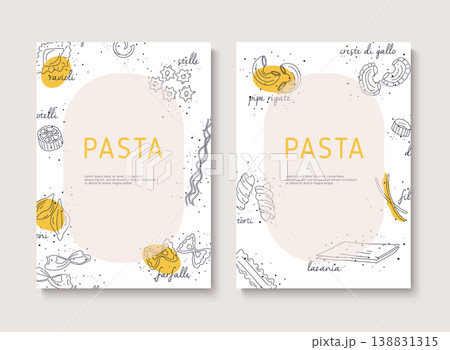 Vintage italian pasta restaurant illustration. Hand drawn vector illustration with splash. Can be used for wrapping paper, street festival, farmers market, shop, menu, cafe, restaurant. 138831315