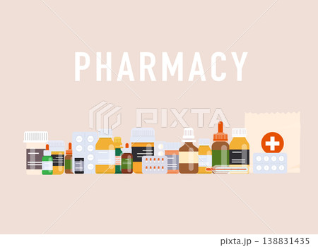 Pills background. Poster/banner for web site. Pharmacy, painkiller capsules and medical drug. Pills background. Poster/banner for web site. Pharmacy, painkiller capsules and medical drug. 138831435