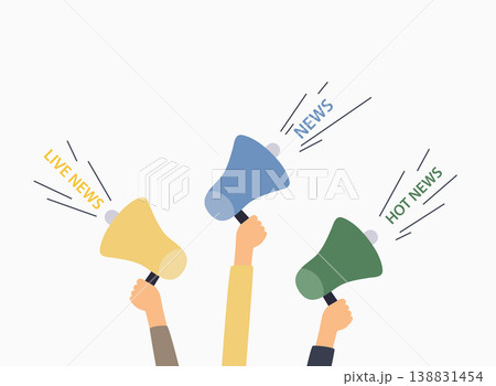People holding a megaphone with a message. Business flat vector illustration. 138831454