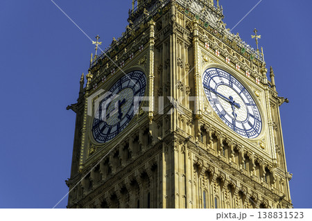 Close-Up of Big Ben in London on a Bright Sunny Day with Clear Blue Sky Close-Up of Big Ben in London on a Bright Sunny Day with Clear Blue Sky 138831523