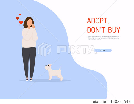 Woman adopting pet from animal shelter. Colorful vector illustration in flat style. 138831548