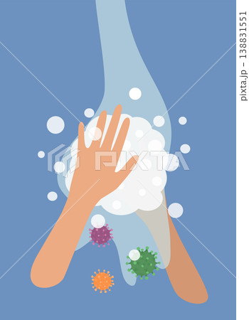 Washing hands with soap concept. Vector flat illustration. Washing hands with soap concept. Vector flat illustration. 138831551