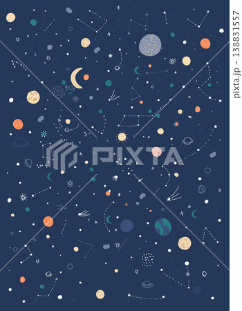 Space flat background with planets and stars. Vector illustration. 138831557