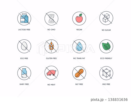 Badge Ingredient Warning Label Icons. Gluten, Lactose and Sugar Free Labels. Badge Ingredient Warning Label Icons. Gluten, Lactose and Sugar Free Labels. 138831636