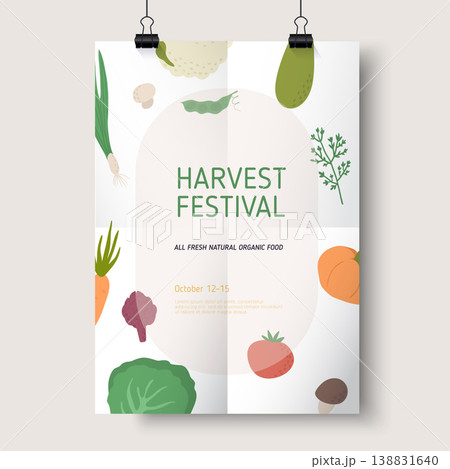 Harvest festival or farmers market flyer. Poster templates with organic vegetables. 138831640