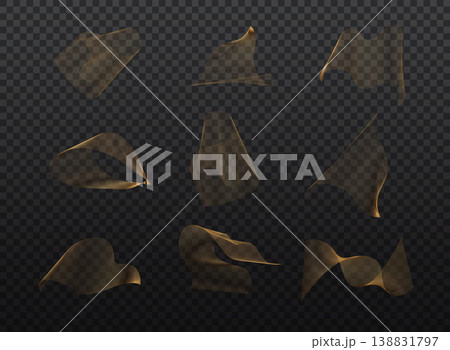 Set of abstract gold waves. Golden moving lines design element on transparent background. Can be used for business card, web pages. 138831797
