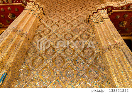 Sunlight catches mirror glass, painted surfaces, and gold edges across the temple exterior. Each close crop emphasizes texture, shine, and depth. Sunlight catches mirror glass, painted surfaces, and gold edges across the temple exterior. Each close crop emphasizes texture, shine, and depth. 138831832