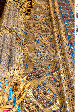 Sunlight catches mirror glass, painted surfaces, and gold edges across the temple exterior. Each close crop emphasizes texture, shine, and depth. Sunlight catches mirror glass, painted surfaces, and gold edges across the temple exterior. Each close crop emphasizes texture, shine, and depth. 138831835