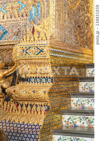 Sunlight catches mirror glass, painted surfaces, and gold edges across the temple exterior. Each close crop emphasizes texture, shine, and depth. Sunlight catches mirror glass, painted surfaces, and gold edges across the temple exterior. Each close crop emphasizes texture, shine, and depth. 138831838