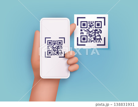 Hand holding mobile smart phone with scan QR code. Scanning qr code and online payment, money transfer. Electronic , digital technology, barcode. Vector illustration. Hand holding mobile smart phone with scan QR code. Scanning qr code and online payment, money transfer. Electronic , digital technology, barcode. Vector illustration. 138831931