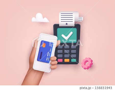 3D Web Vector Illustrations. Contactless payment. Near field communication payment terminal concept. Online transactions, paypass and NFC. 138831943
