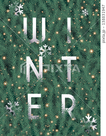 Winter. Christmas realistic looking christmas tree branches with light effect. 138831947