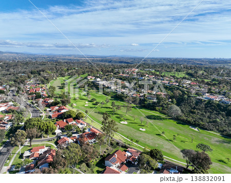 Aerial vierw over a golf course in Solana Beach, San Diego, California 138832091