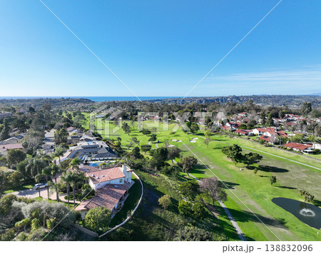 Aerial vierw over a golf course in Solana Beach, San Diego, California 138832096