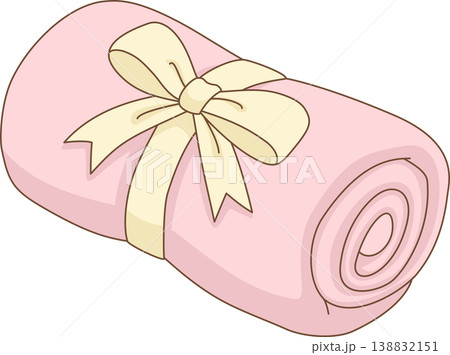 Cute Pink Rolled Blanket Illustration with Cream Ribbon Bow, Soft Cozy Fleece Throw, Warm Bedding Gift Element Cute Pink Rolled Blanket Illustration with Cream Ribbon Bow, Soft Cozy Fleece Throw, Warm Bedding Gift Element 138832151