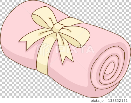 Cute Pink Rolled Blanket Illustration with Cream Ribbon Bow, Soft Cozy Fleece Throw, Warm Bedding Gift Element Cute Pink Rolled Blanket Illustration with Cream Ribbon Bow, Soft Cozy Fleece Throw, Warm Bedding Gift Element 138832151