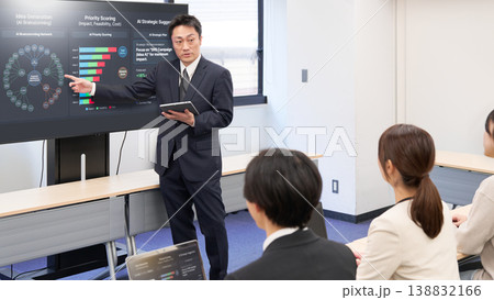 データ分析をもとに戦略を説明するビジネスミーティング データ分析をもとに戦略を説明するビジネスミーティング 138832166