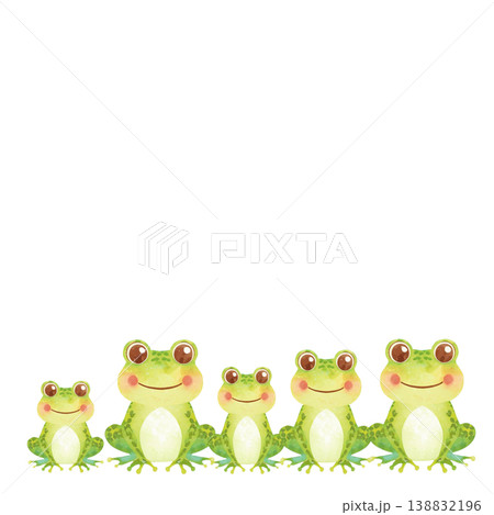 並んで座るかわいいカエルのフレーム風イラスト コピースペース付き背景素材 138832196