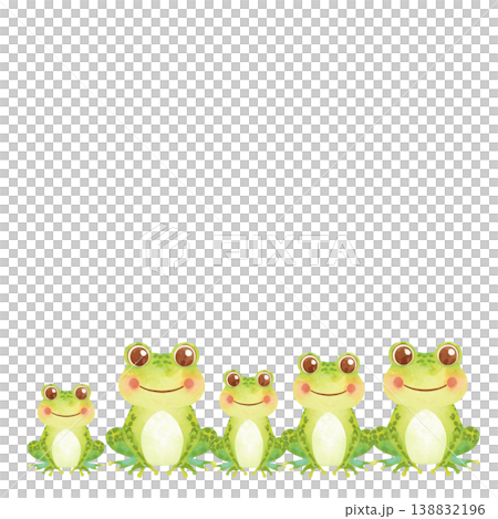 並んで座るかわいいカエルのフレーム風イラスト コピースペース付き背景素材 138832196