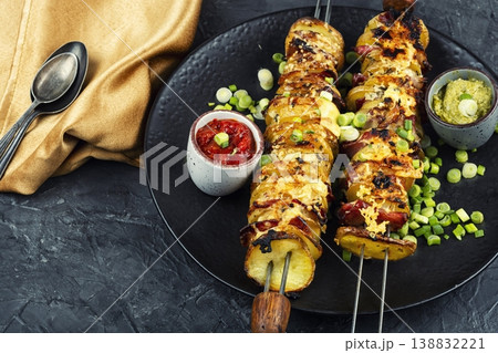 Baked Potato and Bacon Kebabs 138832221