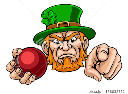 Leprechaun Celtic Irish Cricket Ball Sports Mascot Leprechaun Celtic Irish Cricket Ball Sports Mascot 138832332