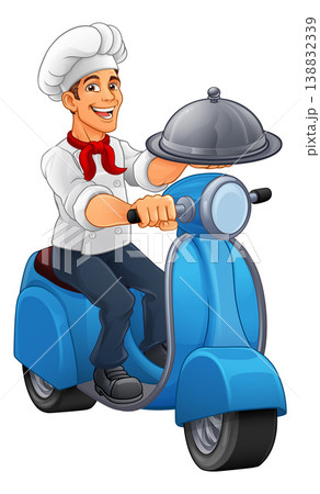 Chef Food Delivery Scooter Moped Motorcycle Mascot 138832339